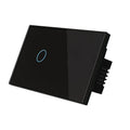 White tempered glass touch wall light switch with two control panels and LED indicators