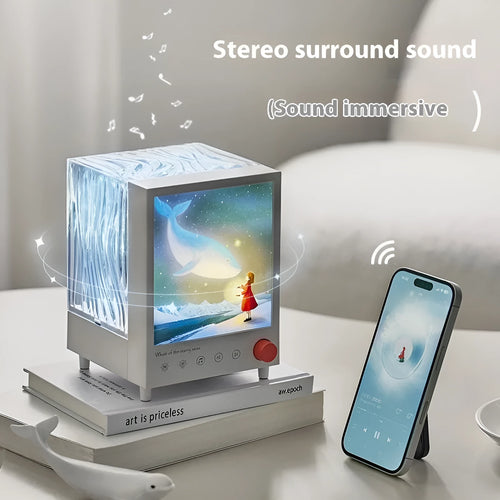 Aurora Treasure Box atmosphere projection lamp showing starry whale light pattern on a surface