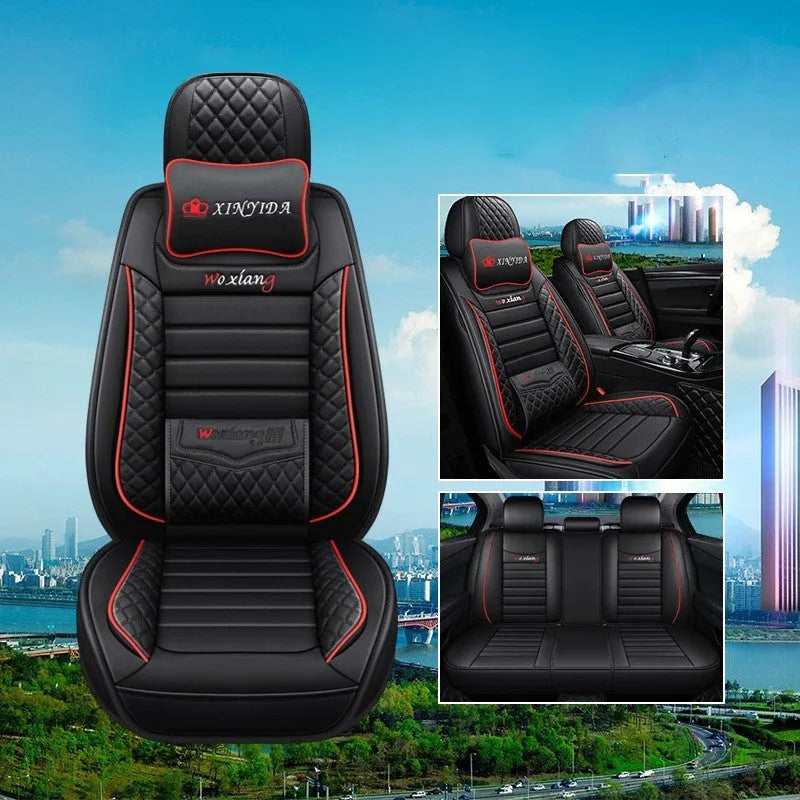 Universal car seat cushion with high elastic sponge filler in red, green, and black colour options.