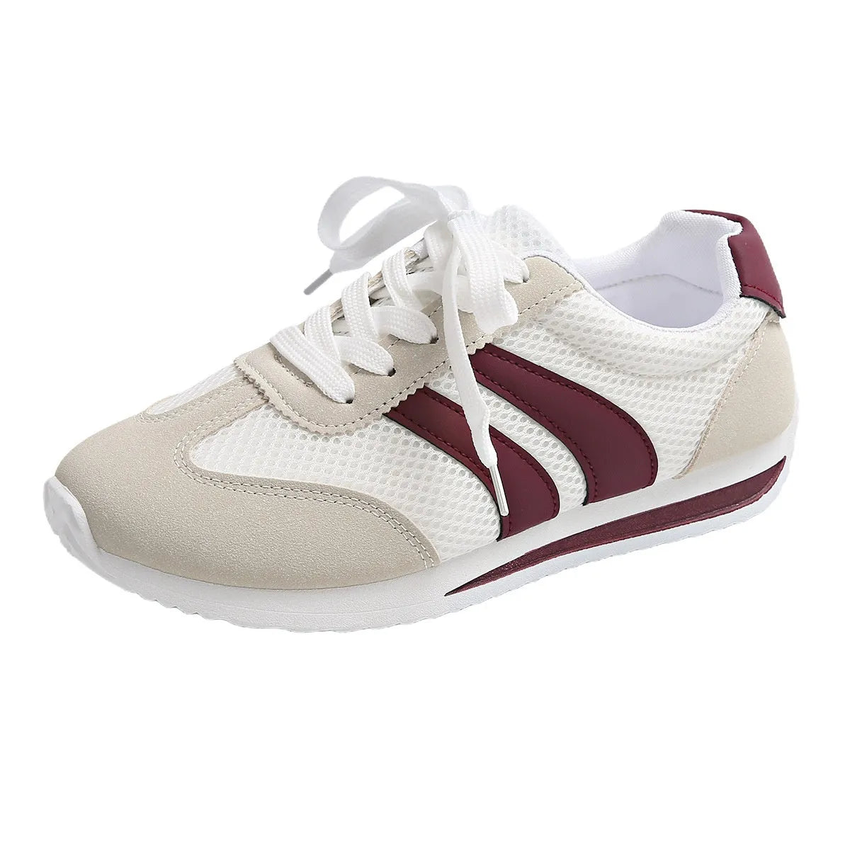 Women's wine red Cortez sneaker with cross-strap detail and breathable mesh upper