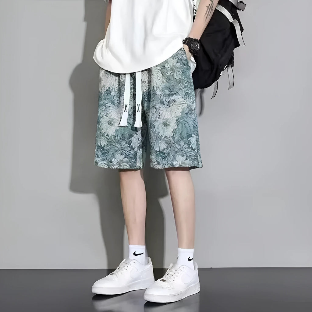 Men's lightweight polyester summer shorts in fifth-length cut showing colour options