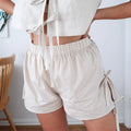 Loose plaid print shorts with lace-up design for women, Y2K summer style, elastic waistband