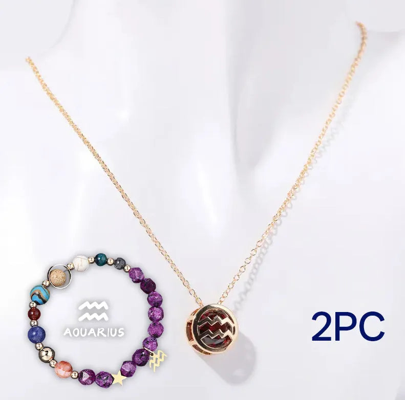 Natural stone beaded necklace and matching bracelet set laid flat, showing genuine gemstone beads.