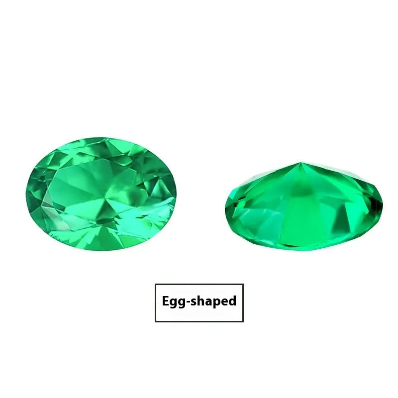 Cultivated emerald gemstone in Columbia green treasure colour showing round and grandmother cut sizes