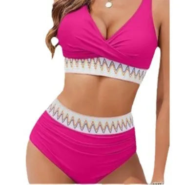 Women's solid colour split bikini swimsuit in polyester fabric, briefs style, available in multiple colours