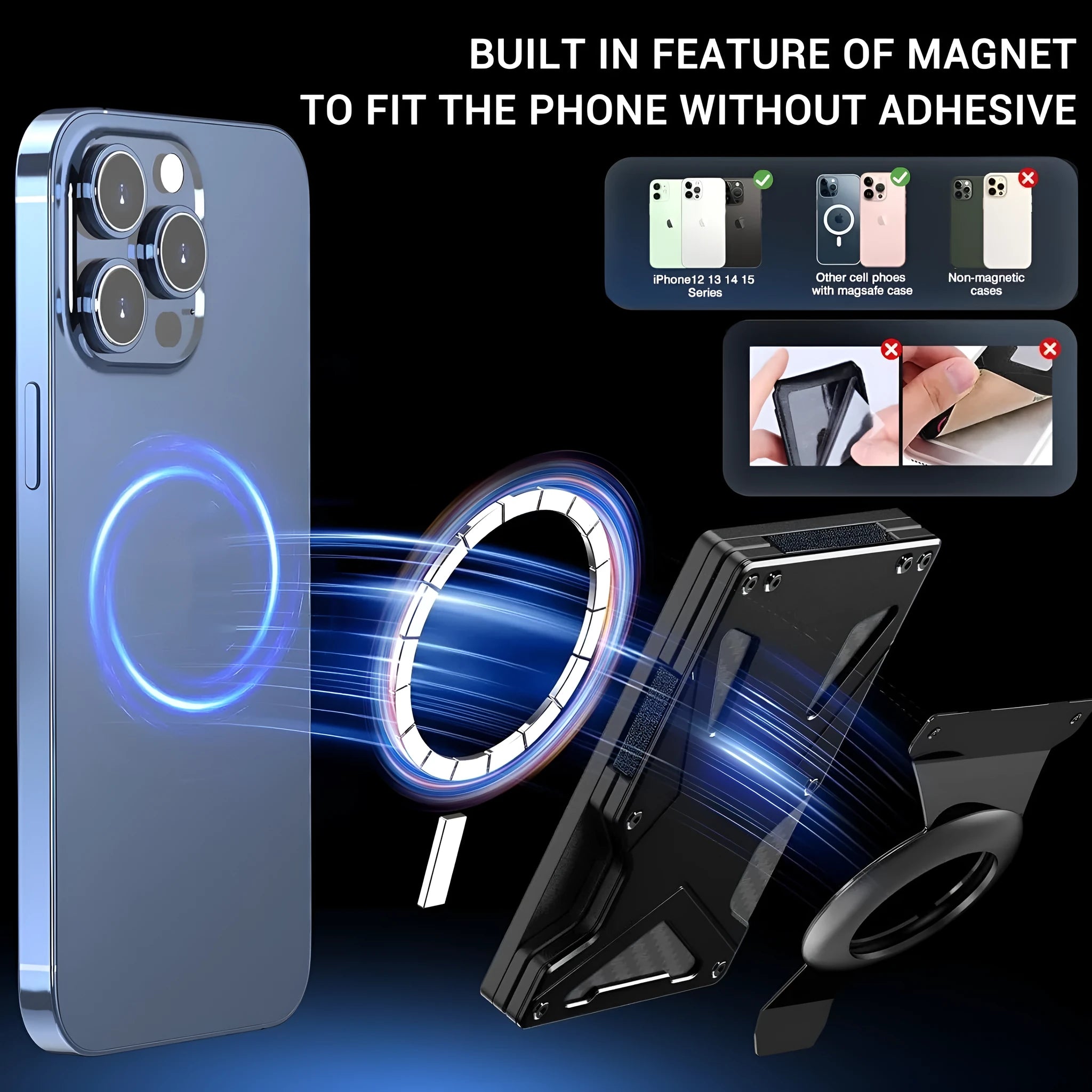 Aluminium alloy magnetic card clamp with geometric hollow out pattern and anti-theft swiping function in four colours
