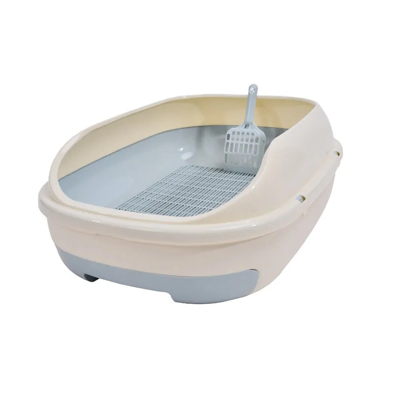 Semi-closed double layer cat litter box with grid drawer, large 51x40.5x20.5cm, gray colour