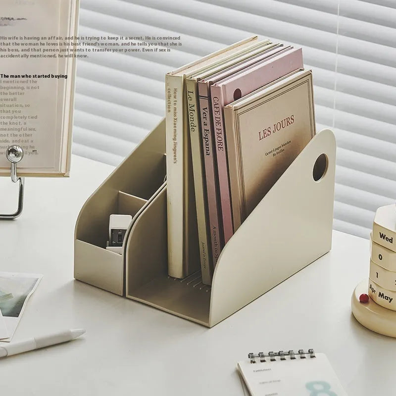 Plastic desktop organiser storage box with two layers in ivory white colour
