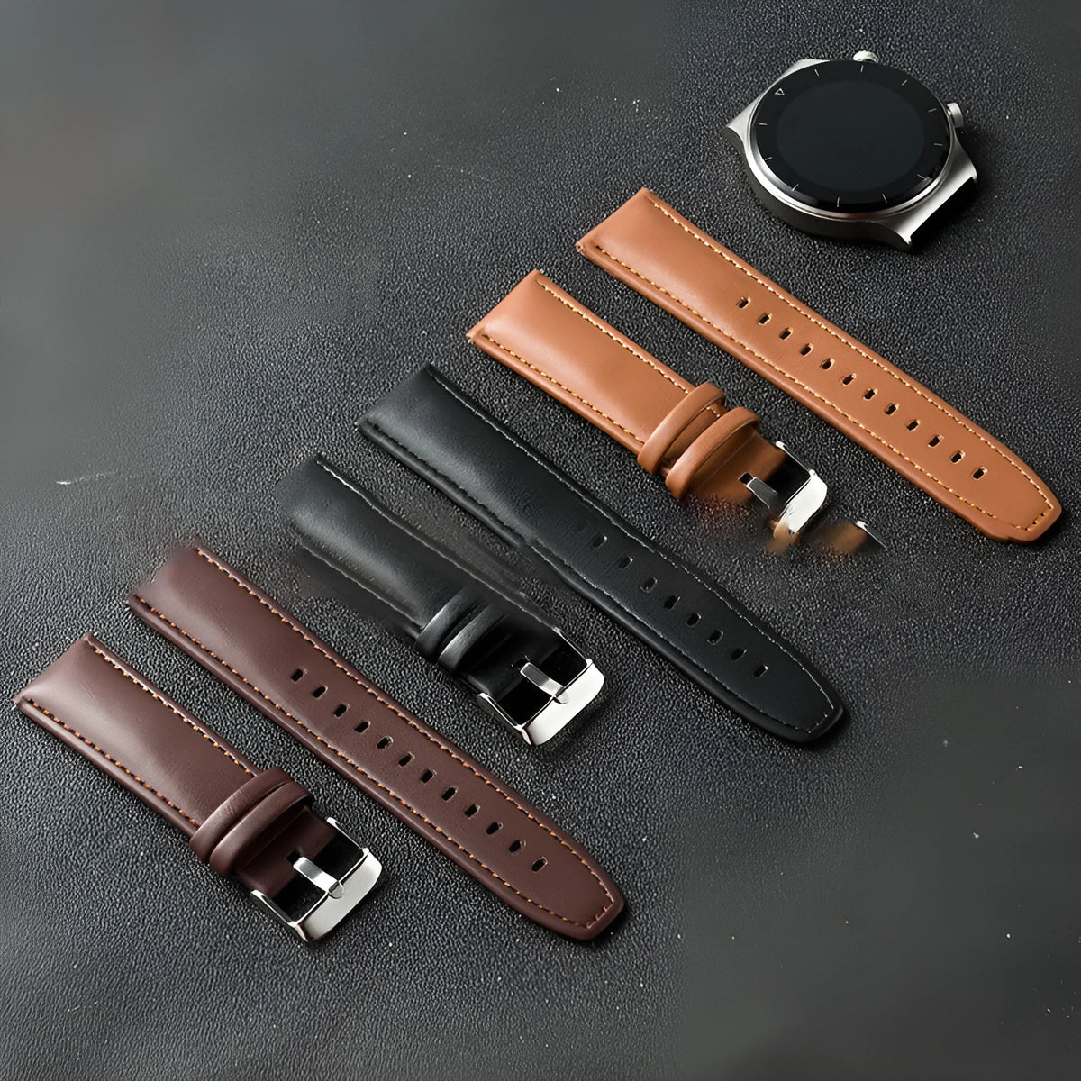 22mm real cowhide leather watch strap in black for Huawei band replacement