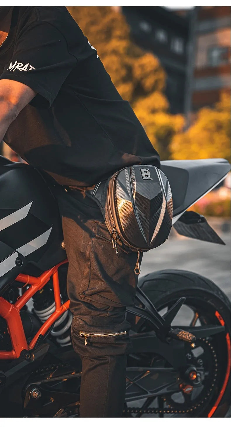 Devil Race Motorcycle Leg Bag in black, 4L capacity, polyester Oxford cloth with PC shell, 28x25x10cm