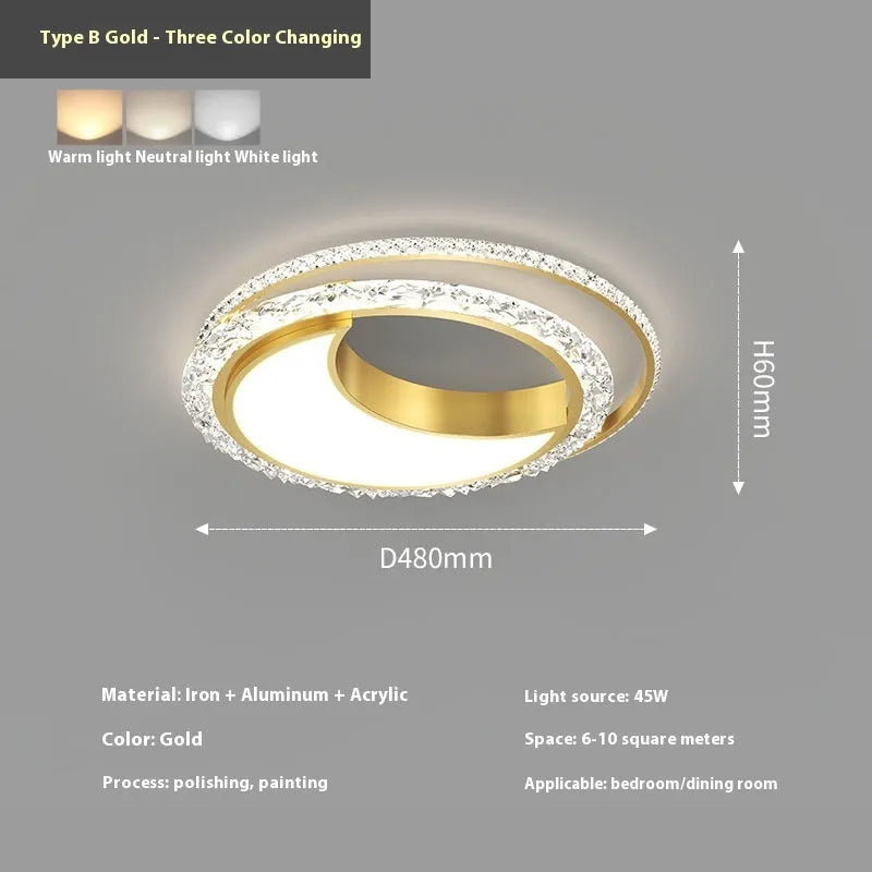 Modern round iron ceiling lamp in black finish mounted on a white ceiling.
