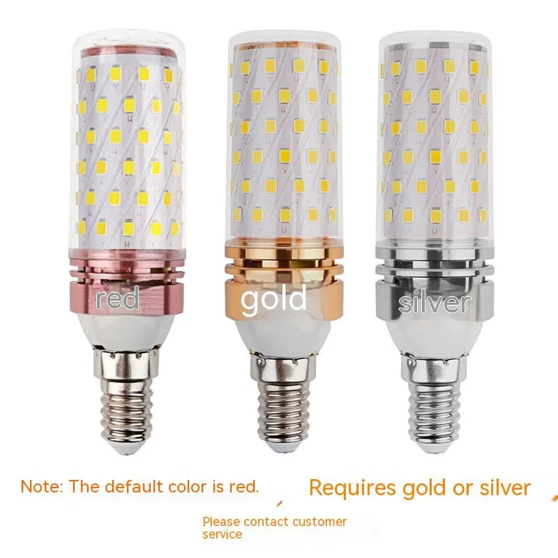 12W E14 screw cap LED corn light bulb with three colour temperature settings on a white background.