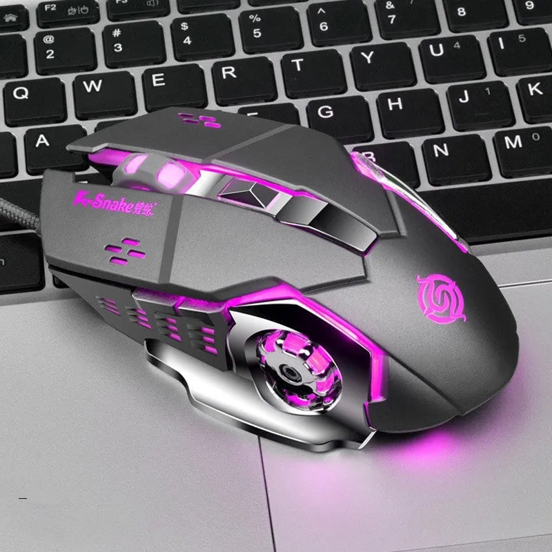 Metal backboard wired USB mouse in matte black with scroll wheel and left/right buttons