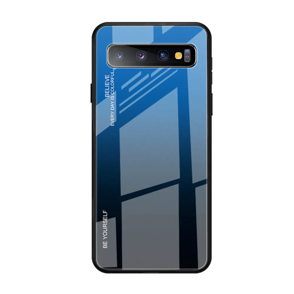 Gradient glass phone case for Samsung A series showing back cover with TPU frame and colour transition finish