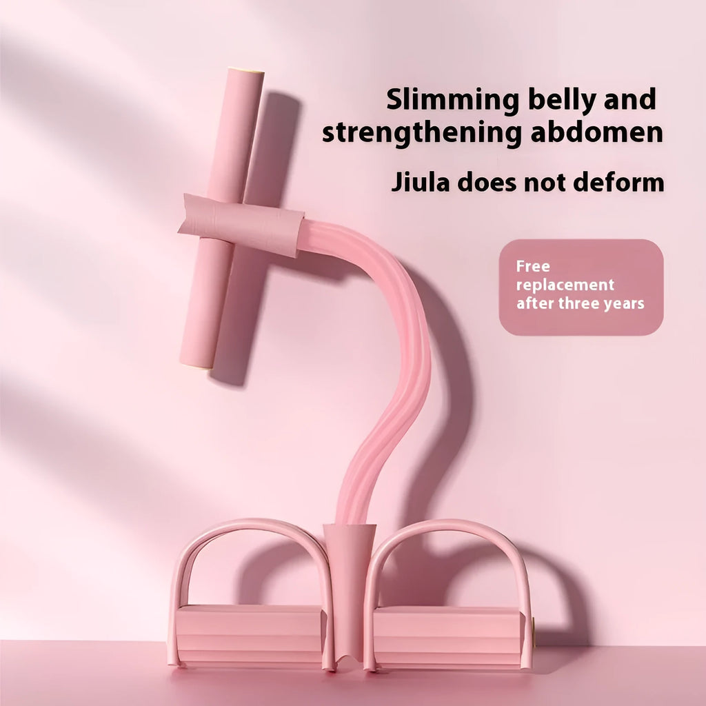 Purple household waist slimming pedal pulling rope tension device for home workouts on a floor.