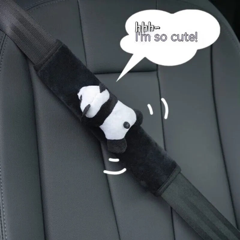 Winter plush panda car seat cushion with elastic hemming and memory foam filler on car seat