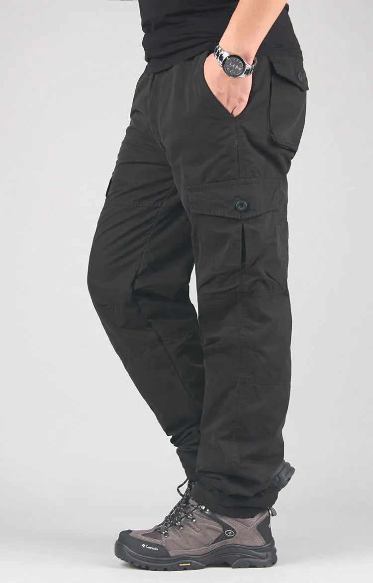 Men's thick velvet overalls with wool lining in loose straight leg fit