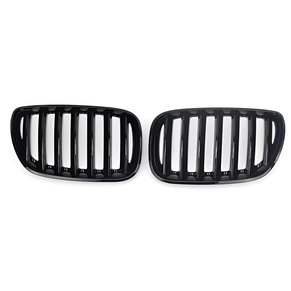Bright black ABS plastic mesh grille for BMW X5 E53 front end.