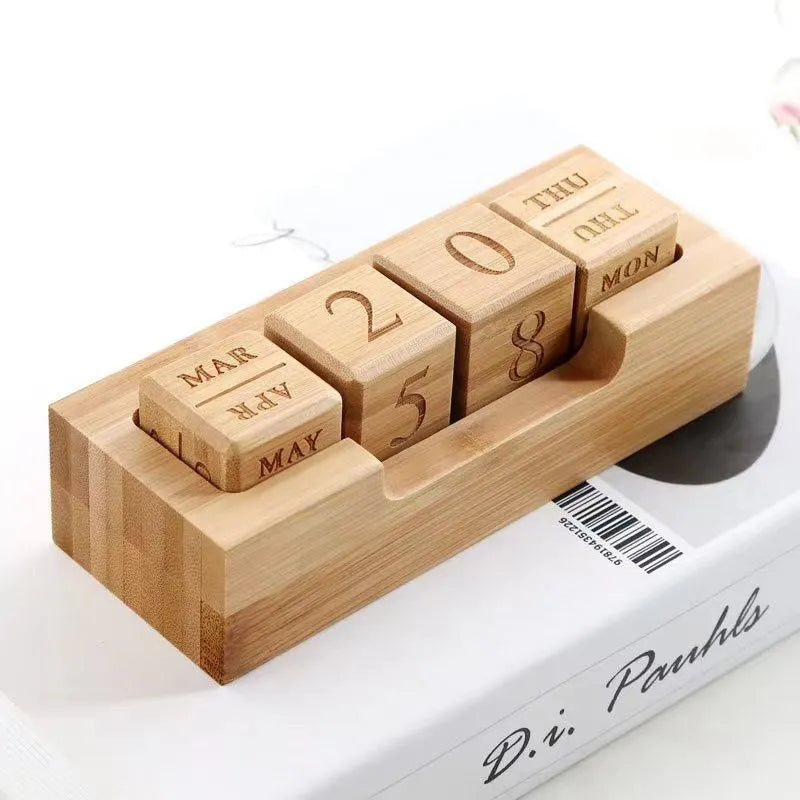 Solid wood simple modern calendar desk on a wooden surface