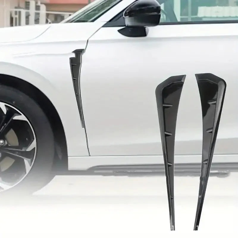Car modification left and right fender blade side wing pair in black pack and carbon fibre rubber material