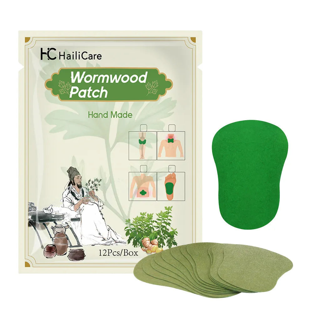Chinese mugwort herbal patches in bag with cinnamon eucalyptus mint osmanthus leaf formula for knee lumbar spine foot