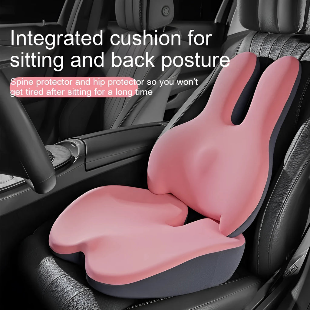 Car seat cushion and lumbar support pad set in a choice of five colours on a car seat.