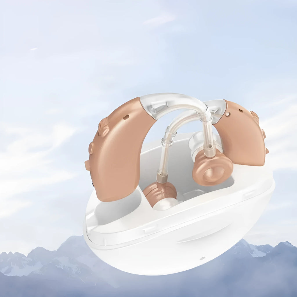 Rechargeable hearing aid for elderly dual-machine wireless ear back beige with USB charger