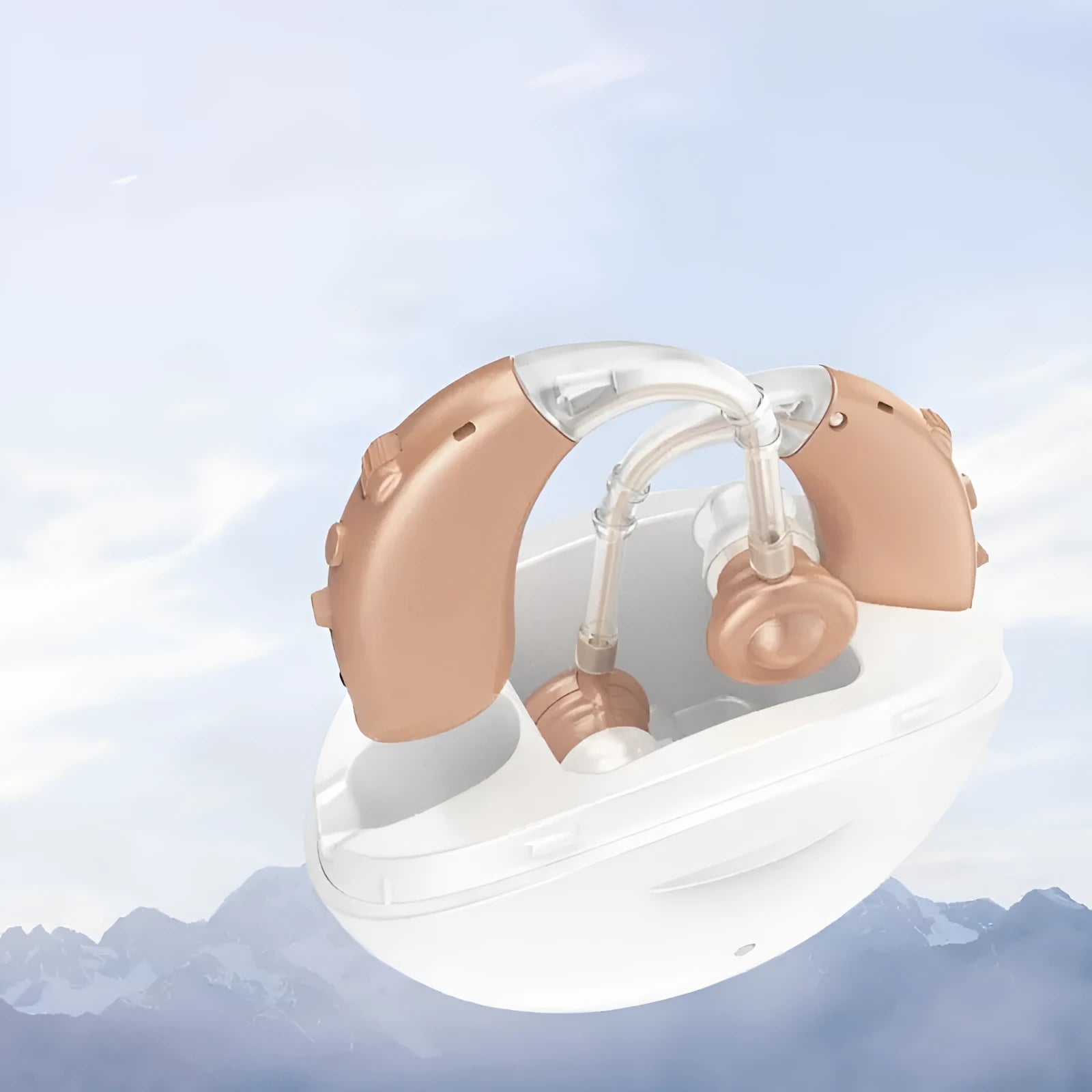 Rechargeable hearing aid for elderly dual-machine wireless ear back beige with USB charger