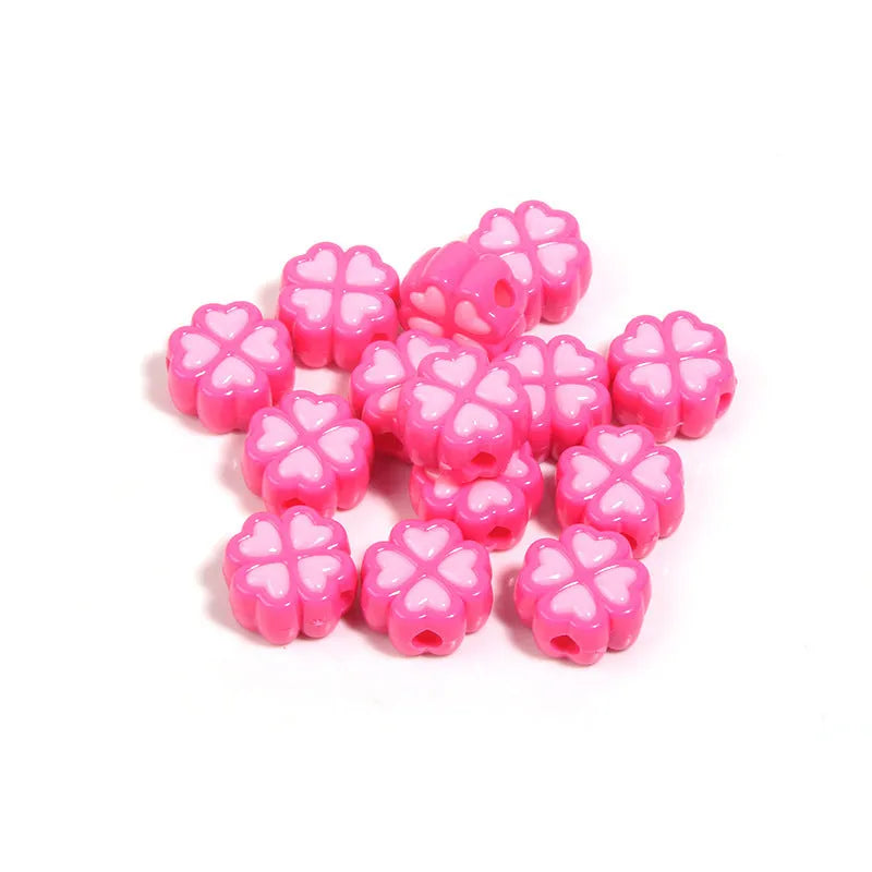 15mm acrylic four-leaf clover love pattern beads in various colours with frosted finish