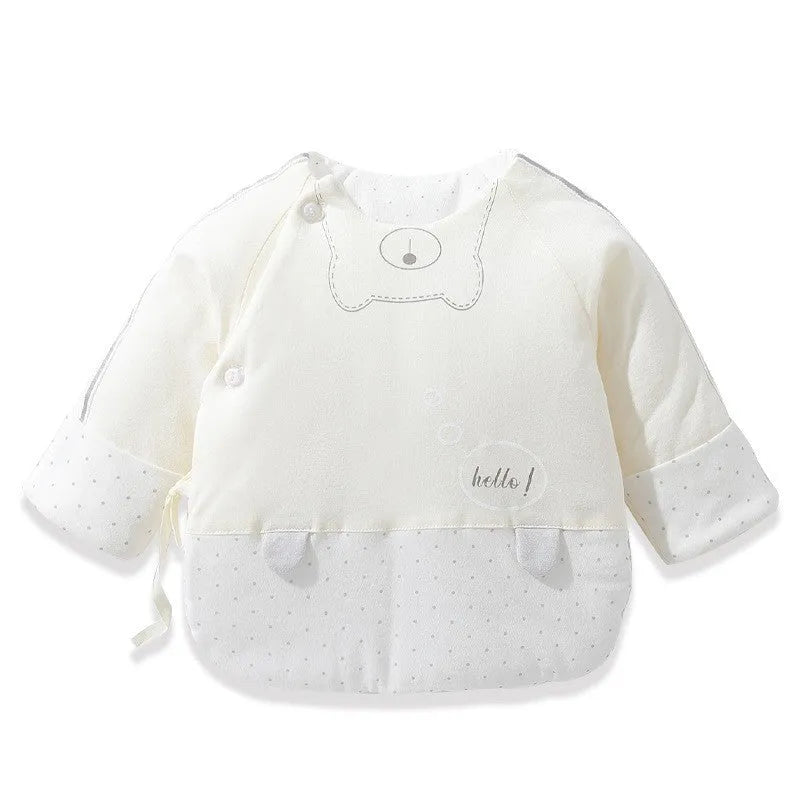 Hani bear pink cotton half-back baby top for newborns winter round neck