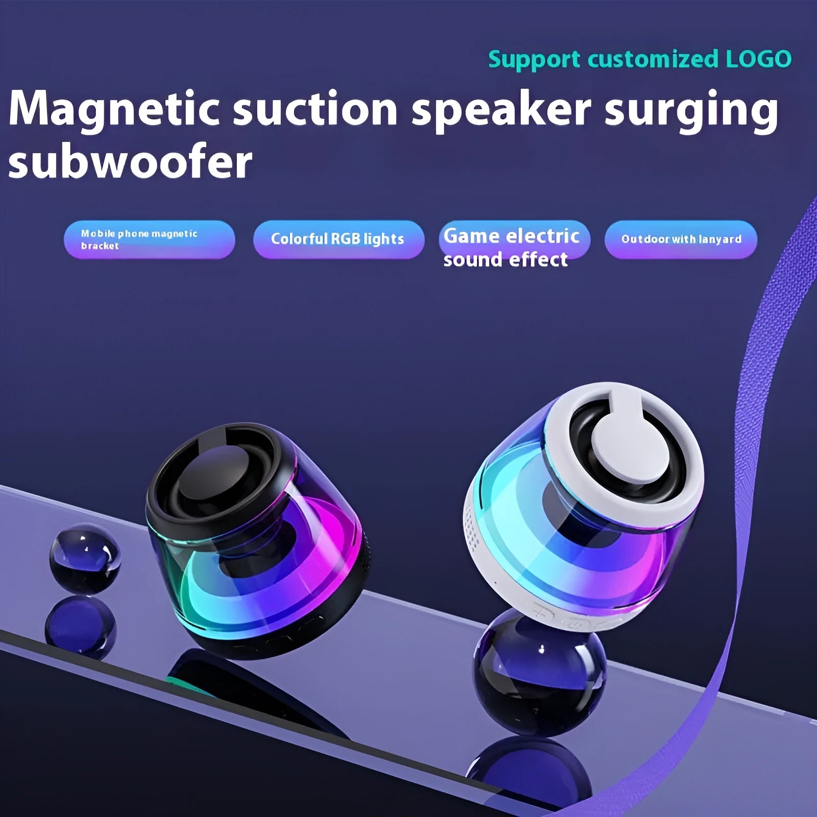 Small black or white portable Bluetooth speaker with magnetic base and card slot