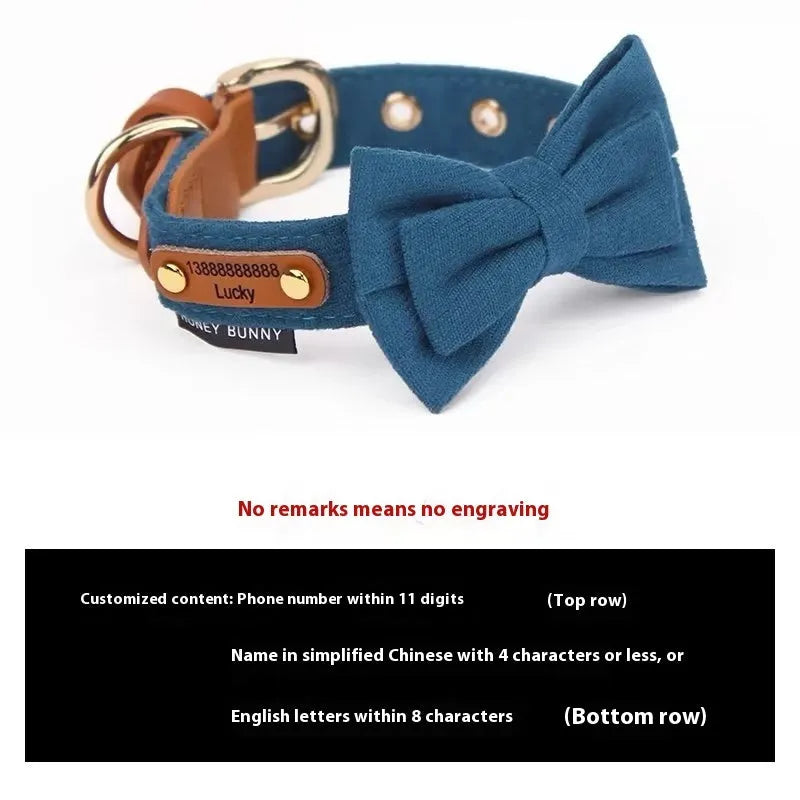 Dog collar with lettering and bowknot leather hand holding rope set in creamy green colour for small dogs