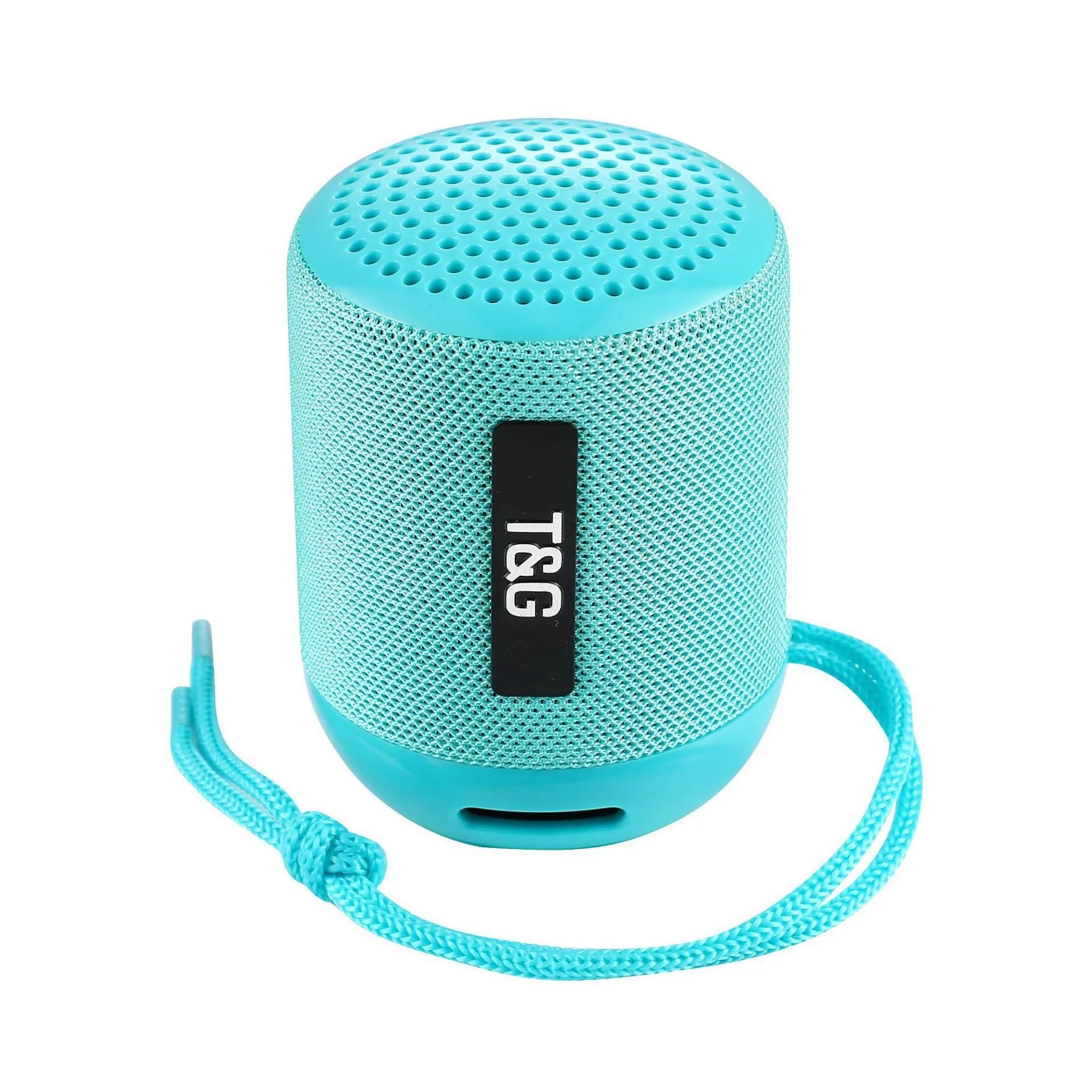 Wireless Bluetooth speaker in black, compact portable design with USB port and fabric grille