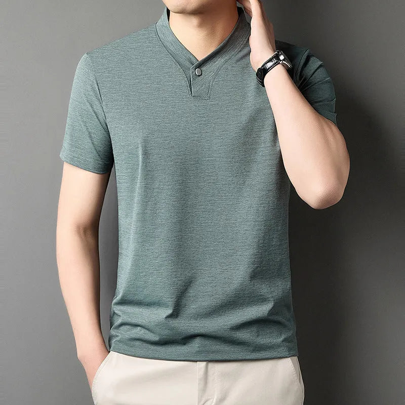 Men's short sleeve t-shirt with zip detail in lightweight polyester fabric for summer casual wear