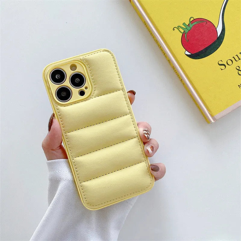 Solid colour down jacket phone case for Apple iPhone 14 series in black TPU PC back cover