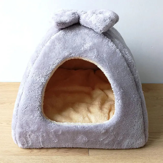 Flannel sponge yurt pet nest in khaki colour for small dogs and cats, enclosed warm design