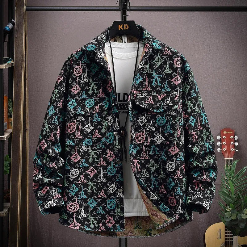 Personality casual lapel shirt coat, long sleeve straight hem, available in multiple colours for spring autumn