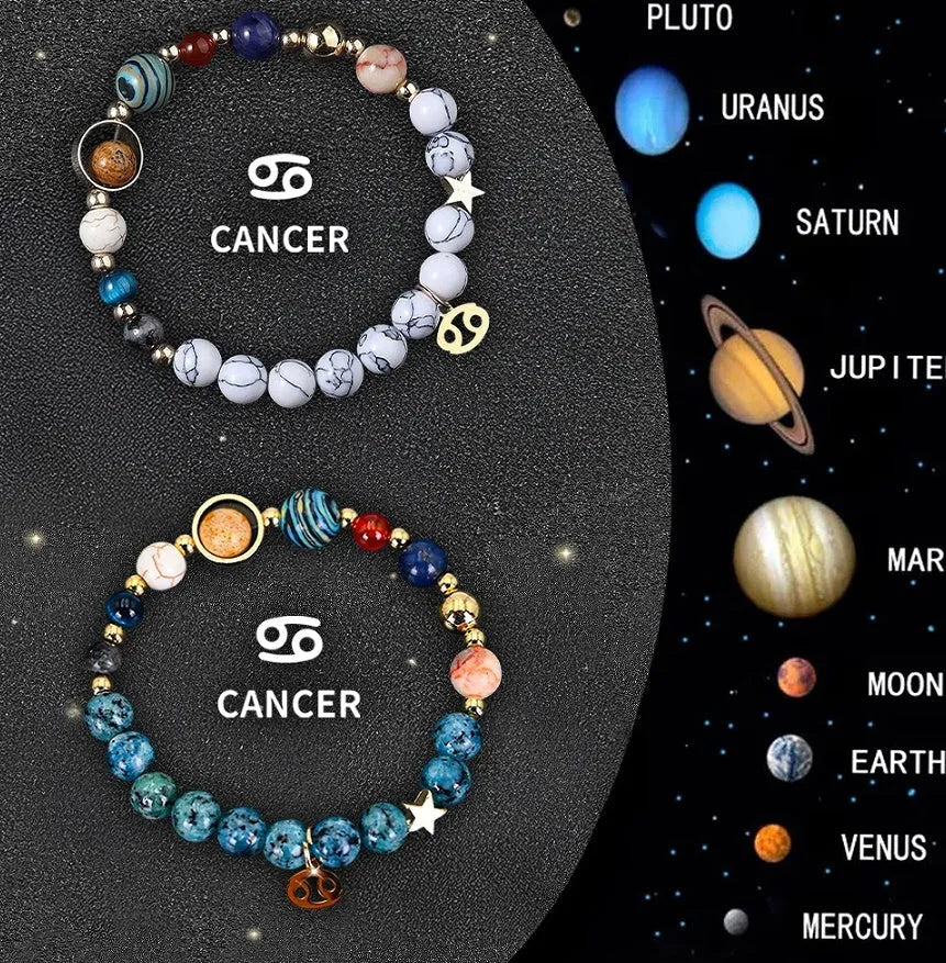 Set of two natural stone beaded bracelets on elastic cords for zodiac signs.