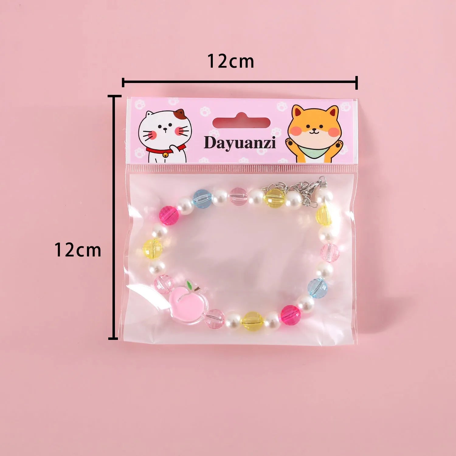 Colourful plastic bead cat necklace with small flower pattern on adjustable cord