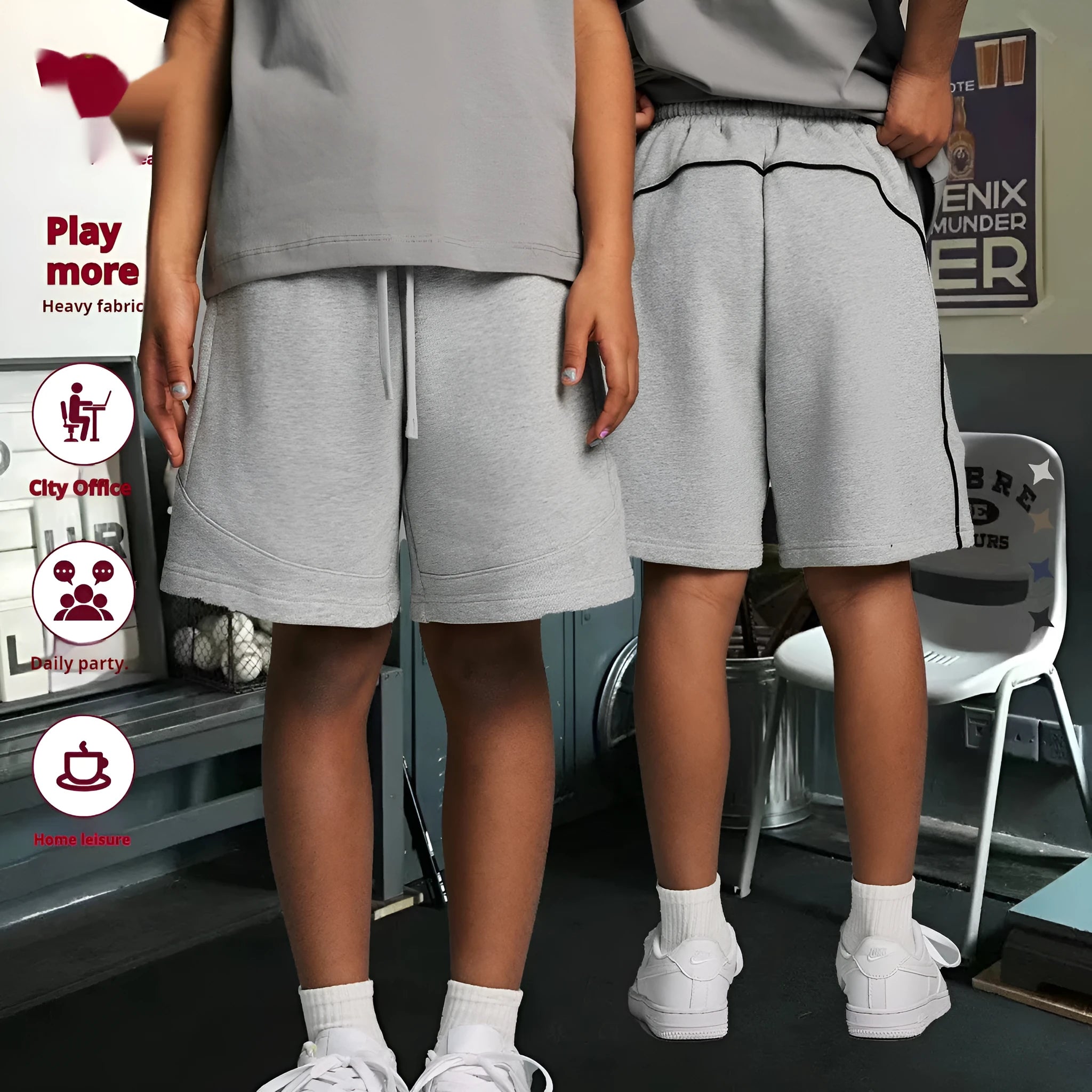 Children's cotton sports shorts in solid colours with loose fit design for active wear