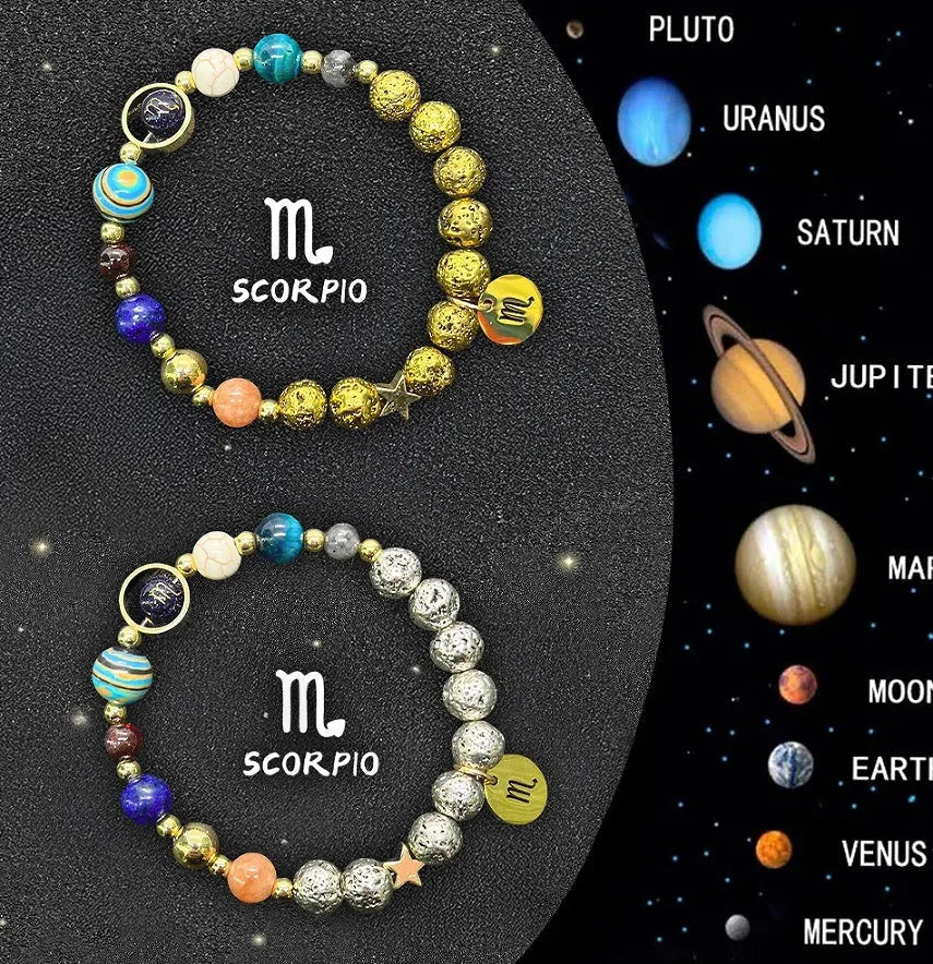 Two natural stone beaded bracelets showing different colours for the Chinese zodiac sign set.