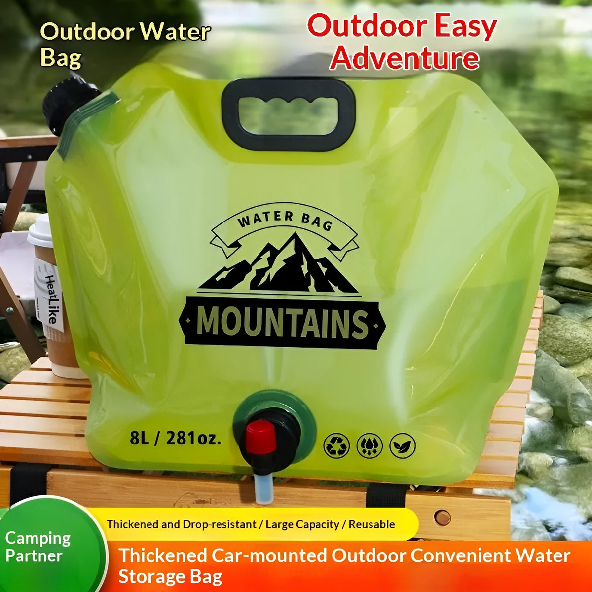 Outdoor water storage bag thickened car portable 8L capacity waterproof fabric for hiking camping