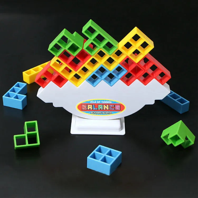 Plastic balance stacking game with 16 colourful blocks on chassis base for kids age 3+