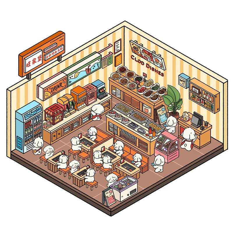 3D landscaping miniature scene stickers featuring Brome puppy Bobo in Korean style