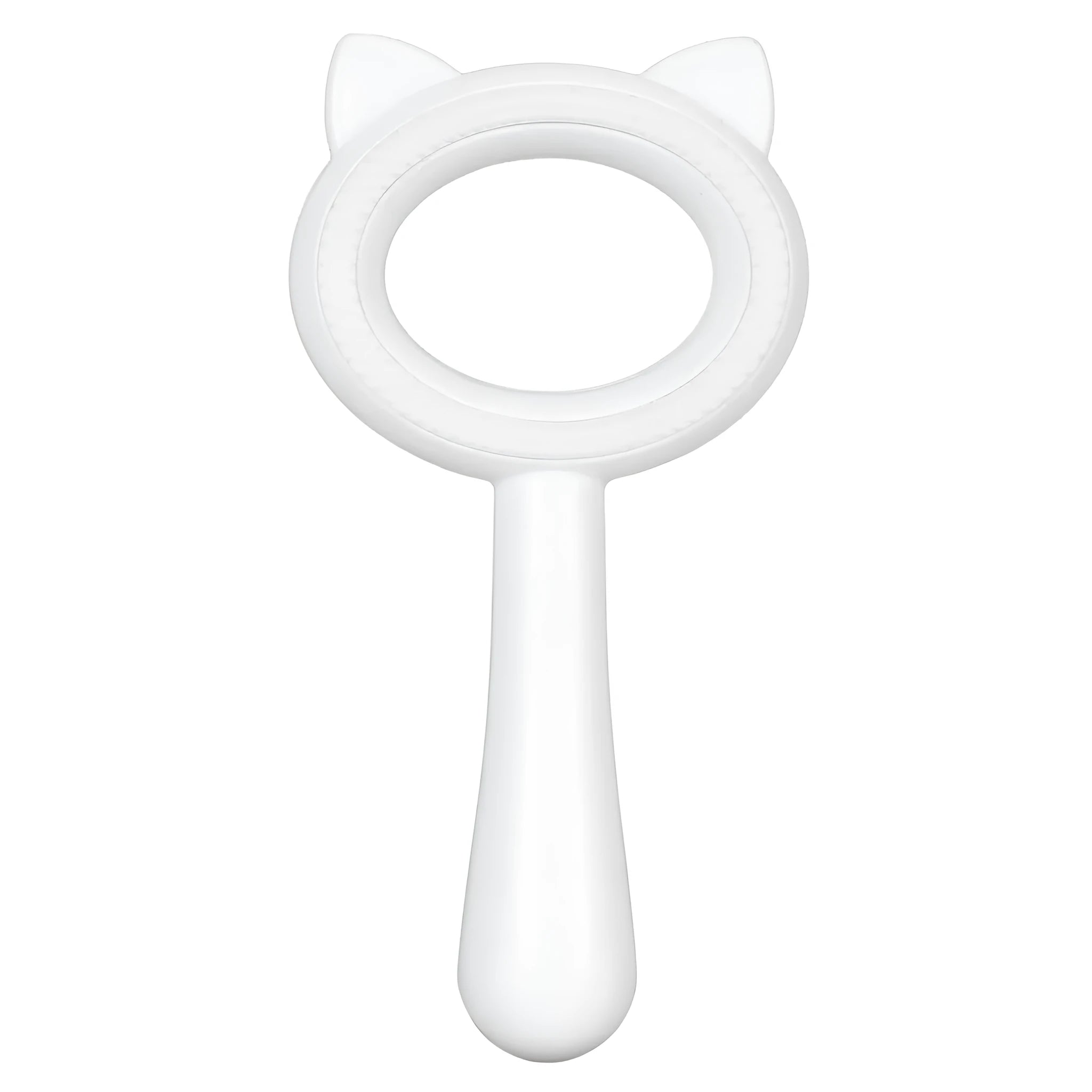 Blue and white dual-sided pet grooming brush with ergonomic handle for cats and dogs