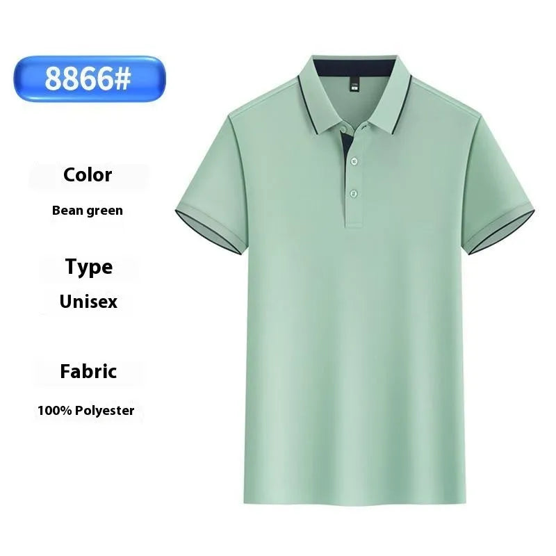Men's light blue asymmetric overalls polo shirt made from ice silk fabric for summer workwear.