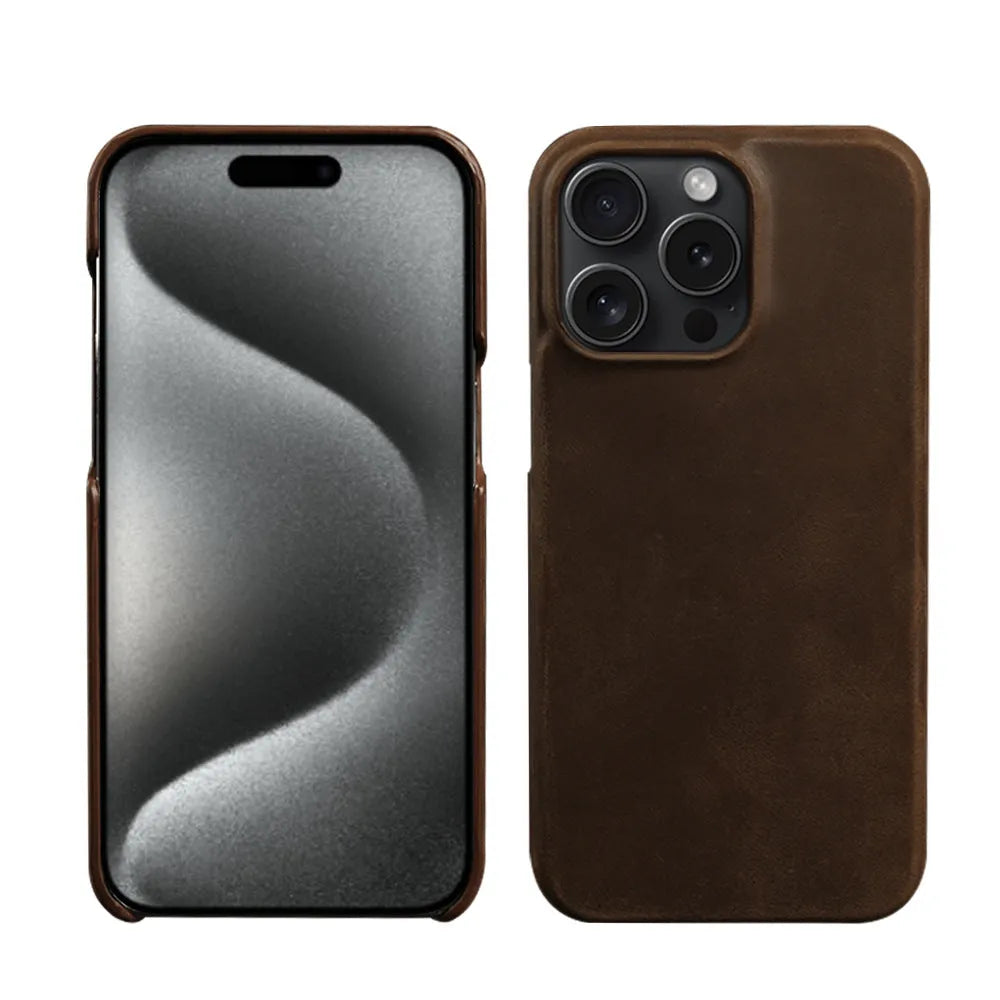 Genuine leather Crazy Horse pattern phone case for iPhone with anti-fall protection in dark brown