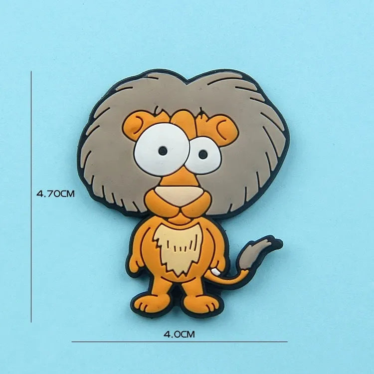 Set of 9 colourful PVC cartoon animal refrigerator stickers on a white fridge surface