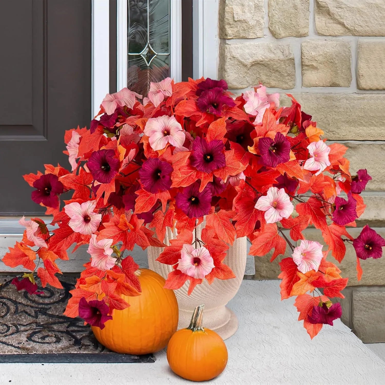 Purple, red, orange, and rose red 12-fork plastic artificial silk flower garden container.