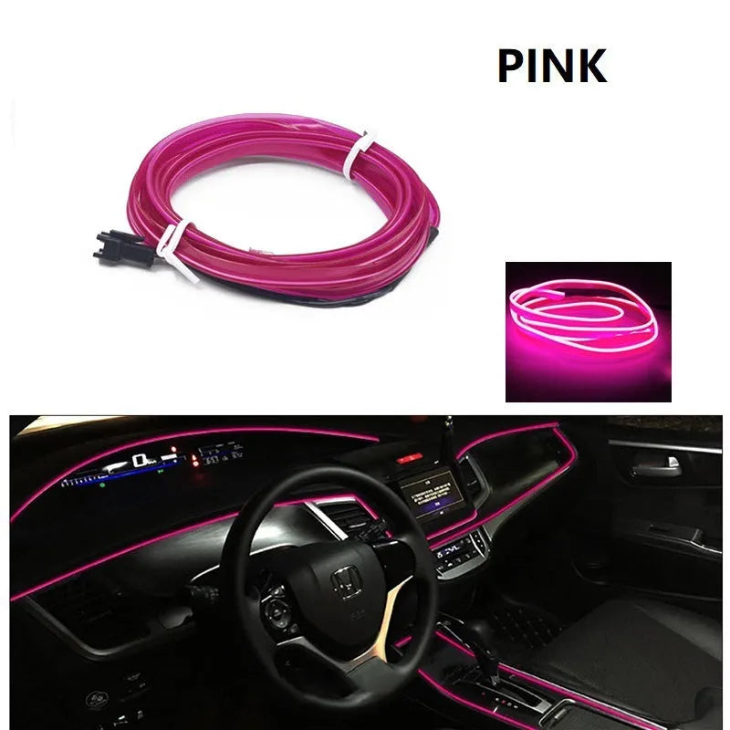 Six-metre long USB-powered LED light strip for car interior ambient lighting in ten colour variants.